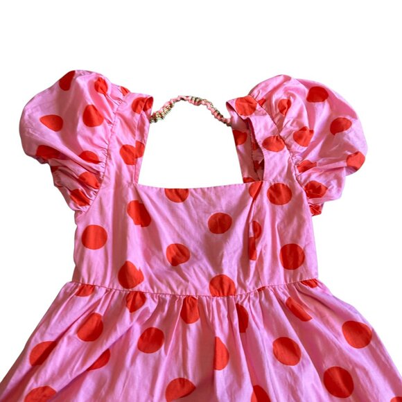 Pitusa Pink Polka Dot Babydoll Mini Dress Puff Sleeves Open Back Size Small NWT - Picture 3 of 13
